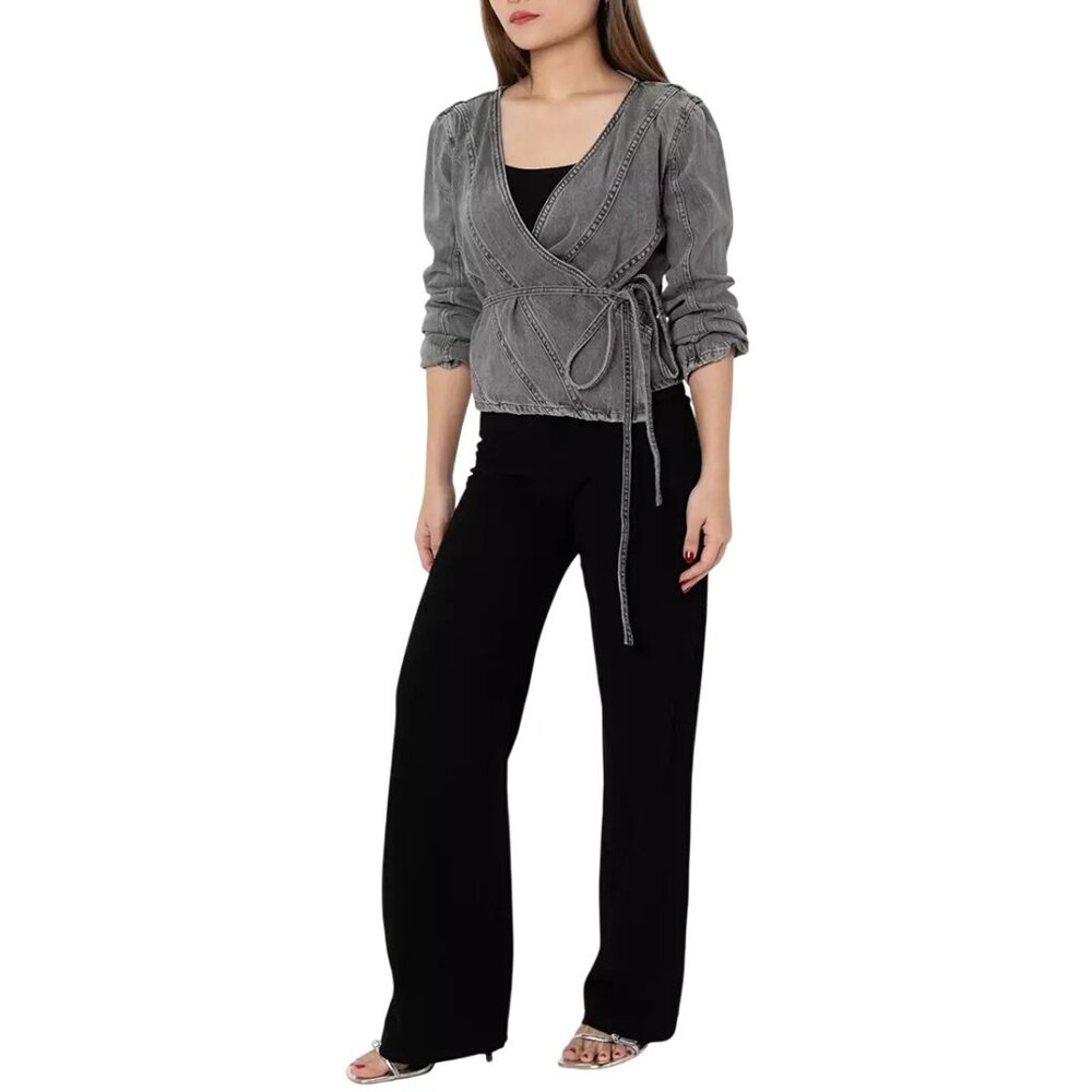 2/$30 ZARA Small Gray Wrap Style Denim Jacket
